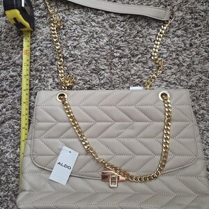 Aldo Beige Quilted Shoulder Bag with Gold Chain